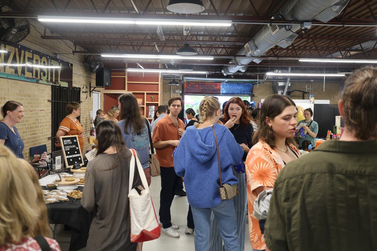 Visitors at the baker tables